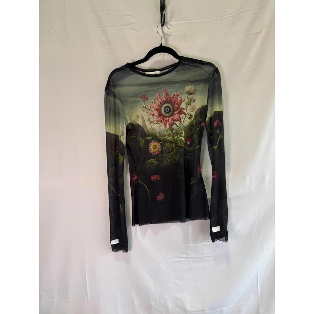 Monse Rose Printed Mesh Top Size M with Mesh Tear - Picture 4 of 9
